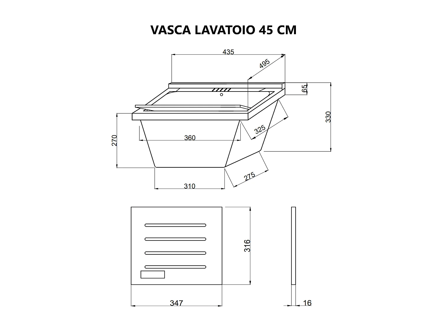 Lavoir Avec Meuble 45X50 Avec 1 Porte Et Planche À Laver | Pratico