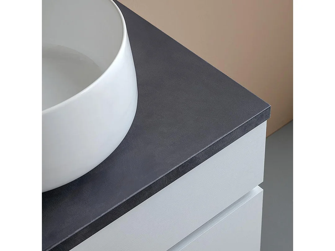 Meuble De Salle De Bains Suspendu 60Cm Avec Tiroir Blanc Et Dessus Anthracite | Sole