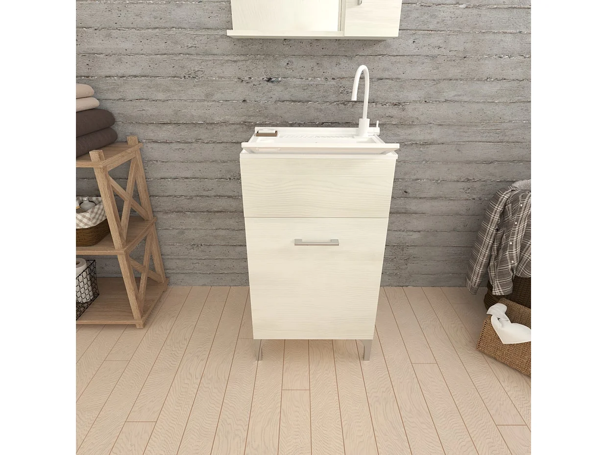 Meuble Lavoir 45X50 Chêne Blanc Avec Planche À Laver | Pratico