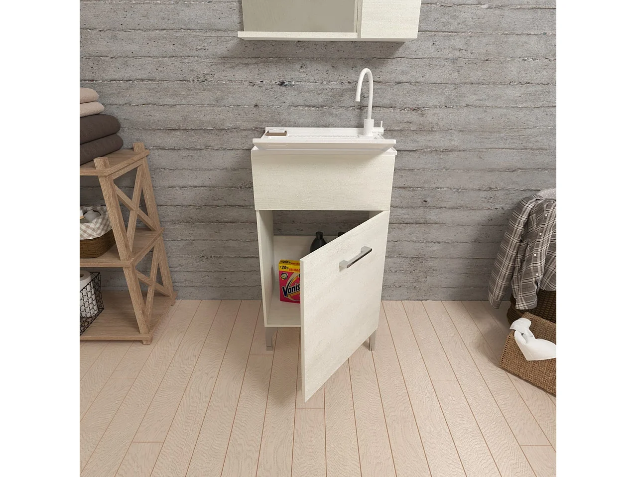 Meuble Lavoir 45X50 Chêne Blanc Avec Planche À Laver | Pratico