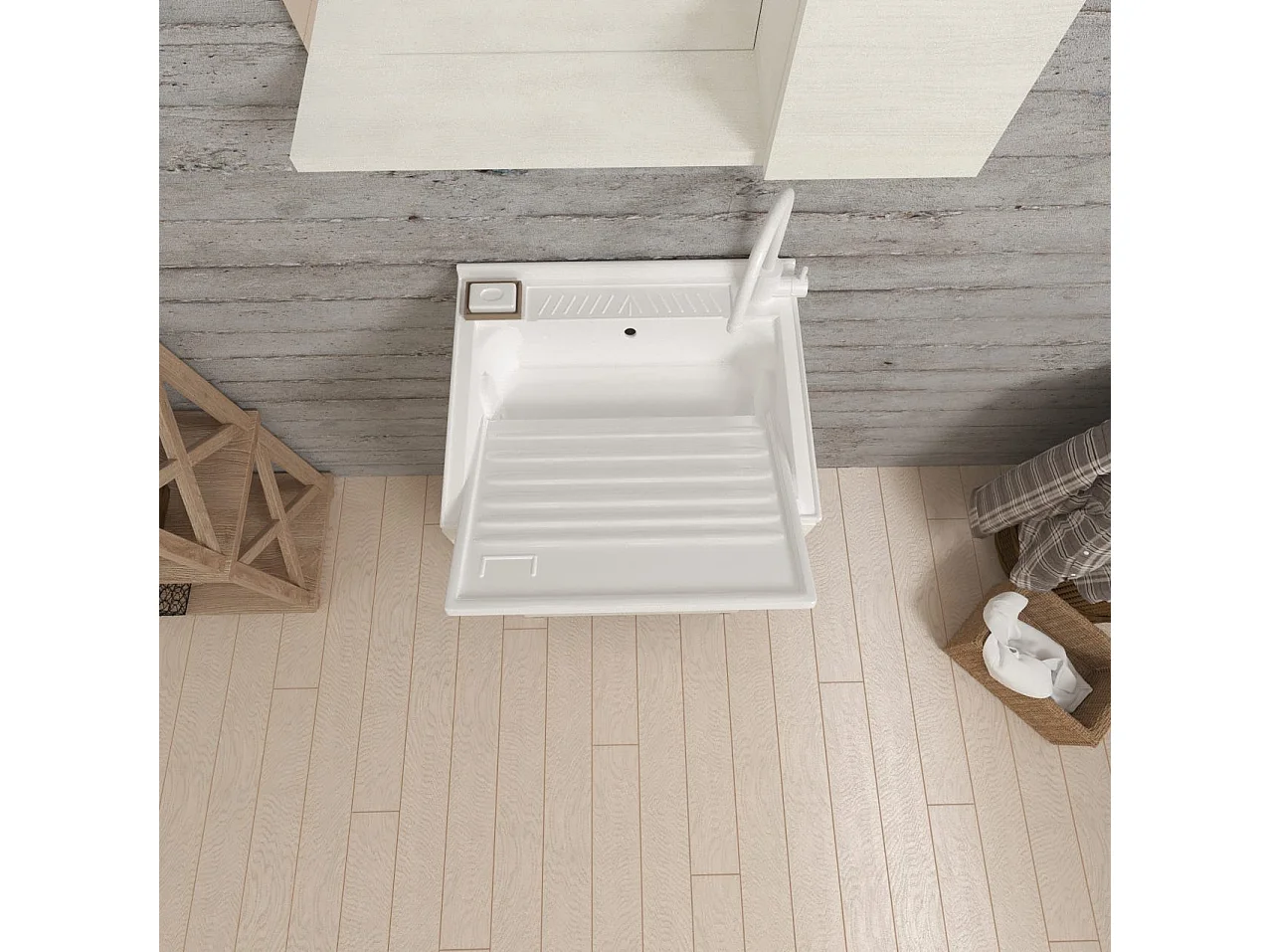 Meuble Lavoir 45X50 Chêne Blanc Avec Planche À Laver | Pratico