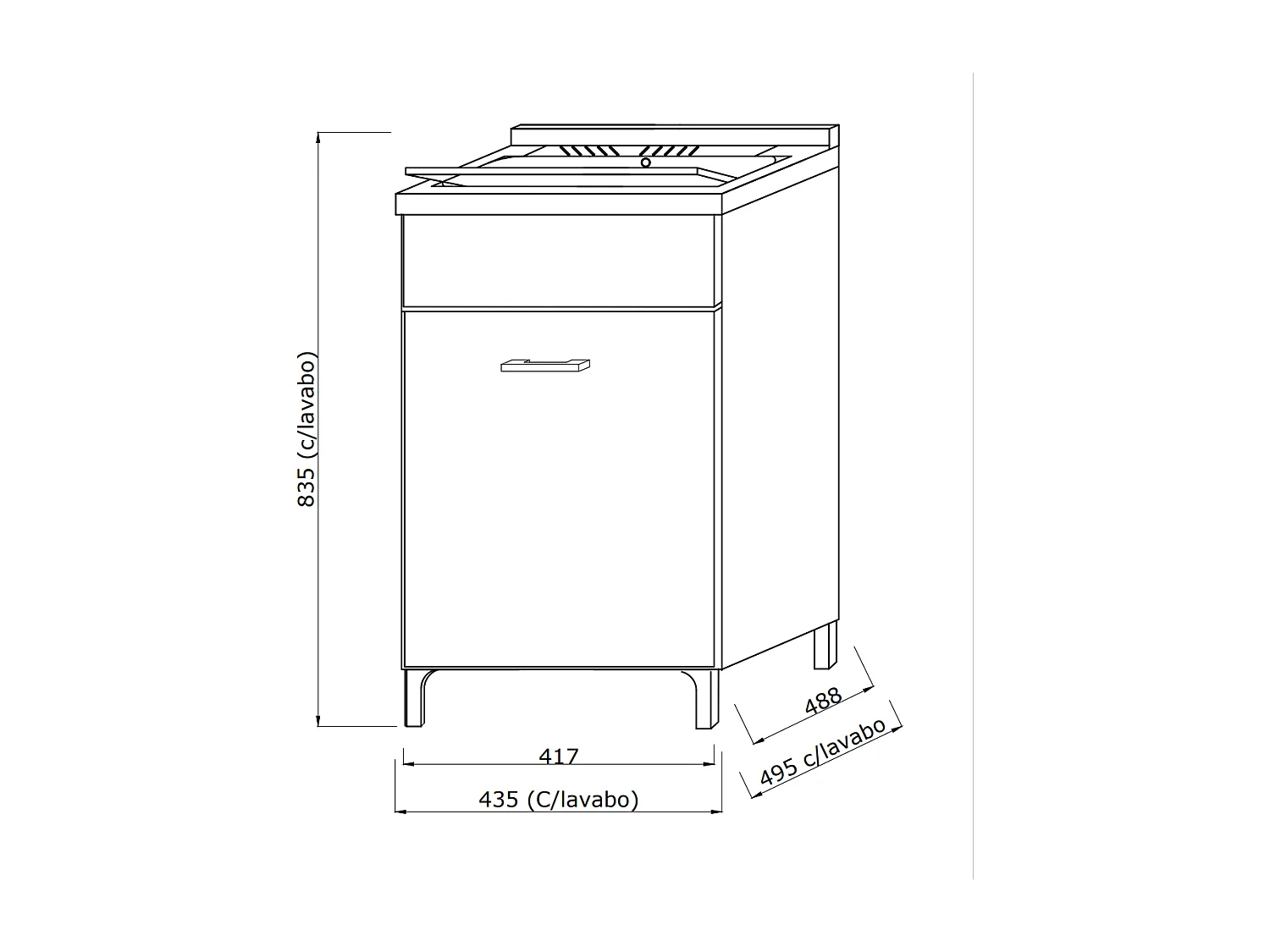 Meuble Lavoir 45X50 Chêne Blanc Avec Planche À Laver | Pratico