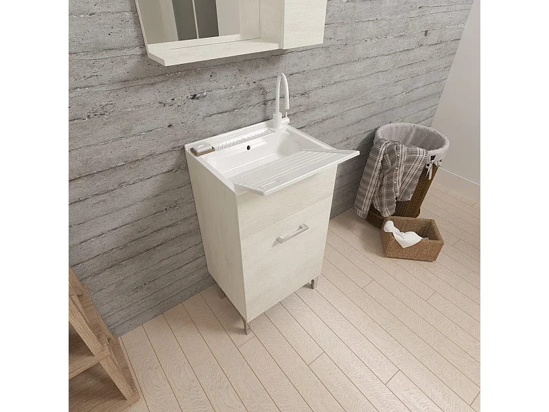 Meuble Lavoir 45X50 Chêne Blanc Avec Planche À Laver | Pratico