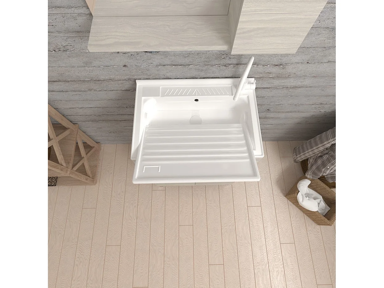 Lavoir Pour Buanderie 50Cm Avec Planche À Laver Et Portes En Chêne Gris | Pratico