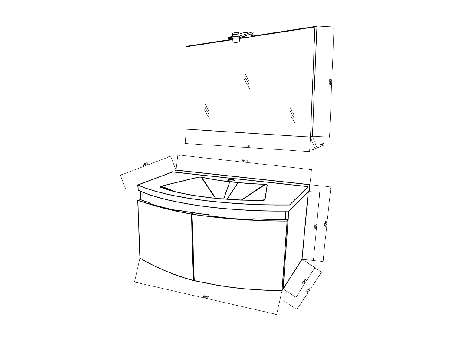 Meuble Lavabo De Salle De Bain Arrondi 80Cm Avec Structure En Blanc Et Portes En Chêne Miel | Garda