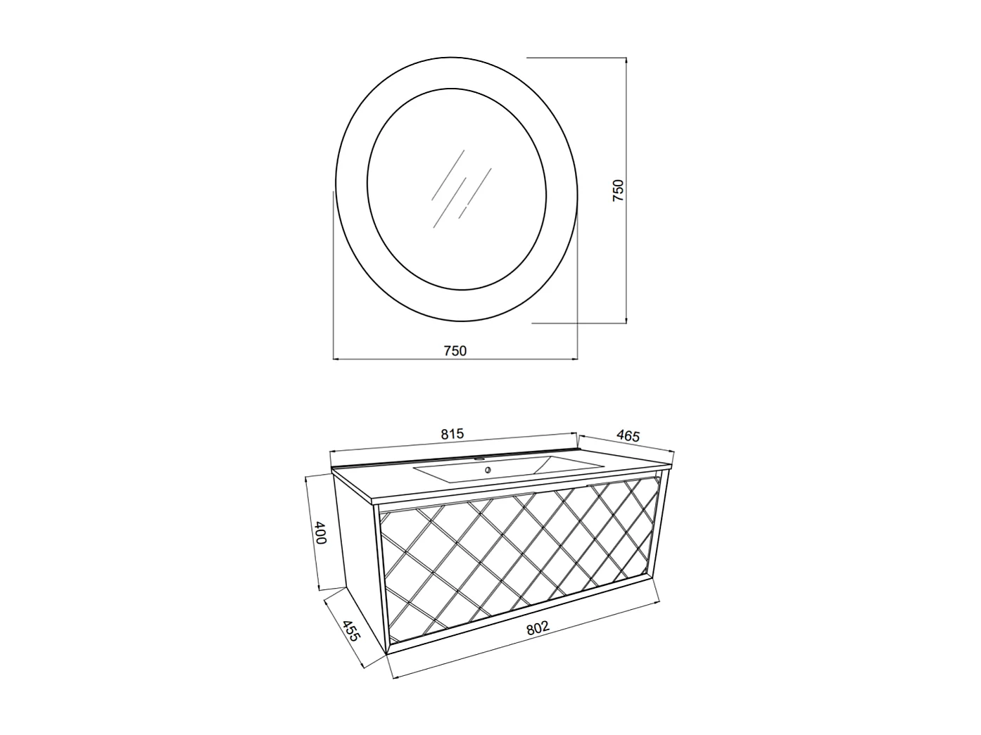 Meuble Lavabo 80Cm Avec Tiroir Gris Cendré Et Miroir Rond | Miami