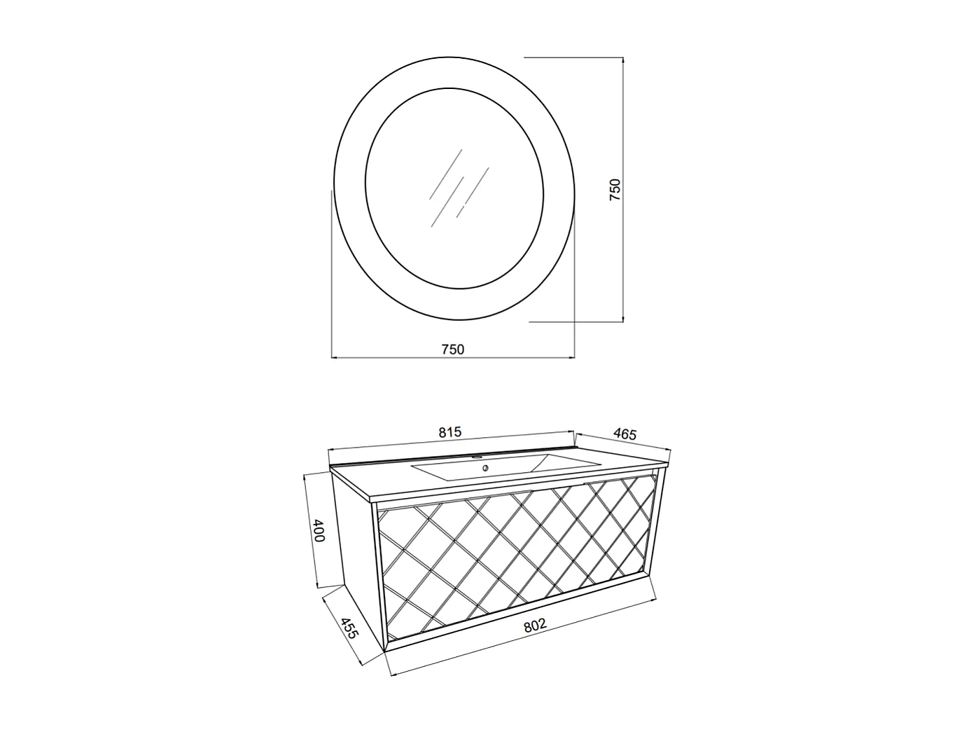 Meuble Lavabo 80Cm Avec Tiroir Gris Cendré Et Miroir Rond | Miami