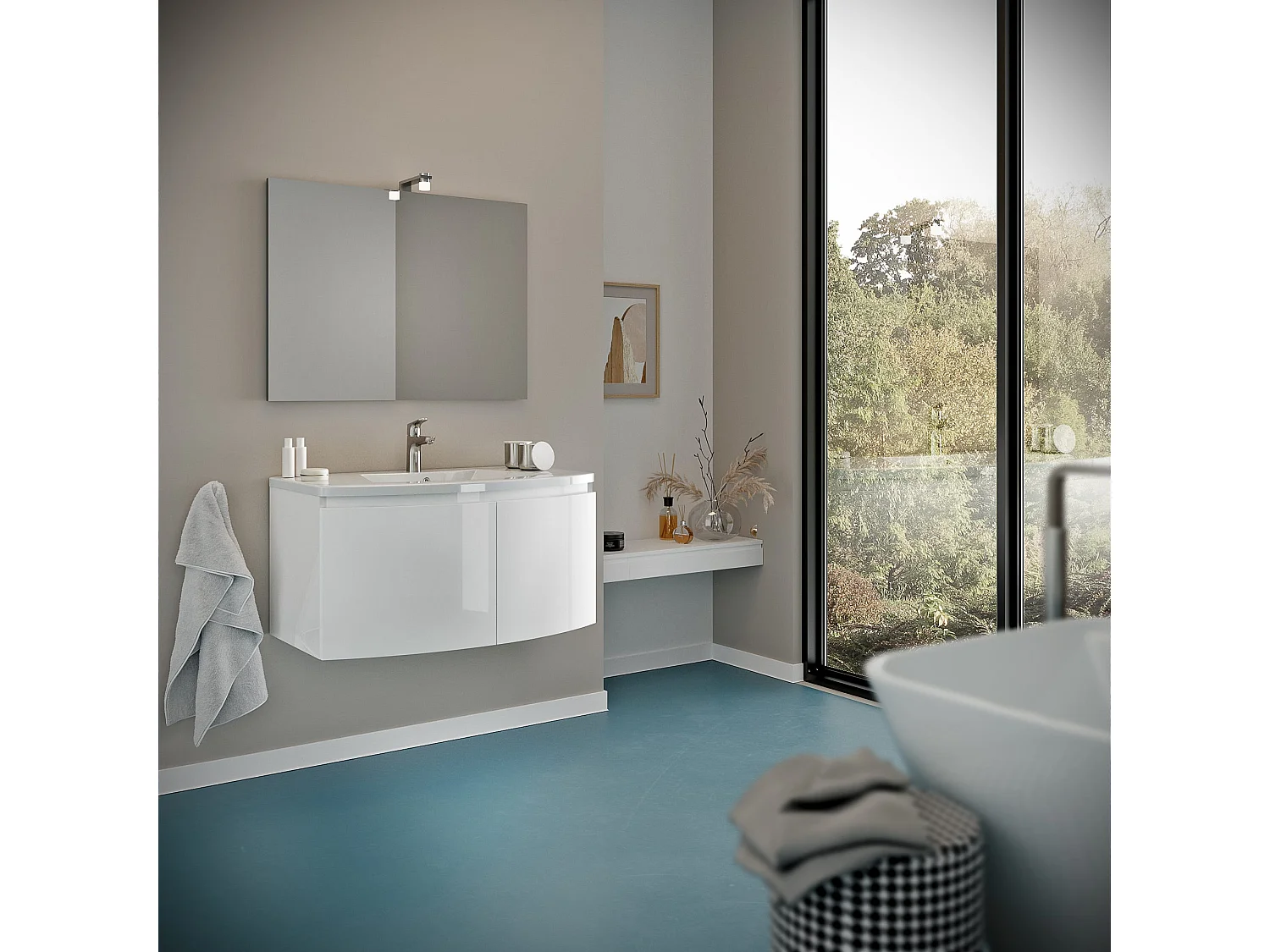 Meuble De Salle De Bain 80Cm Avec Panneau Frontal Arrondi Et Deux Portes En Blanc Brillant | Garda