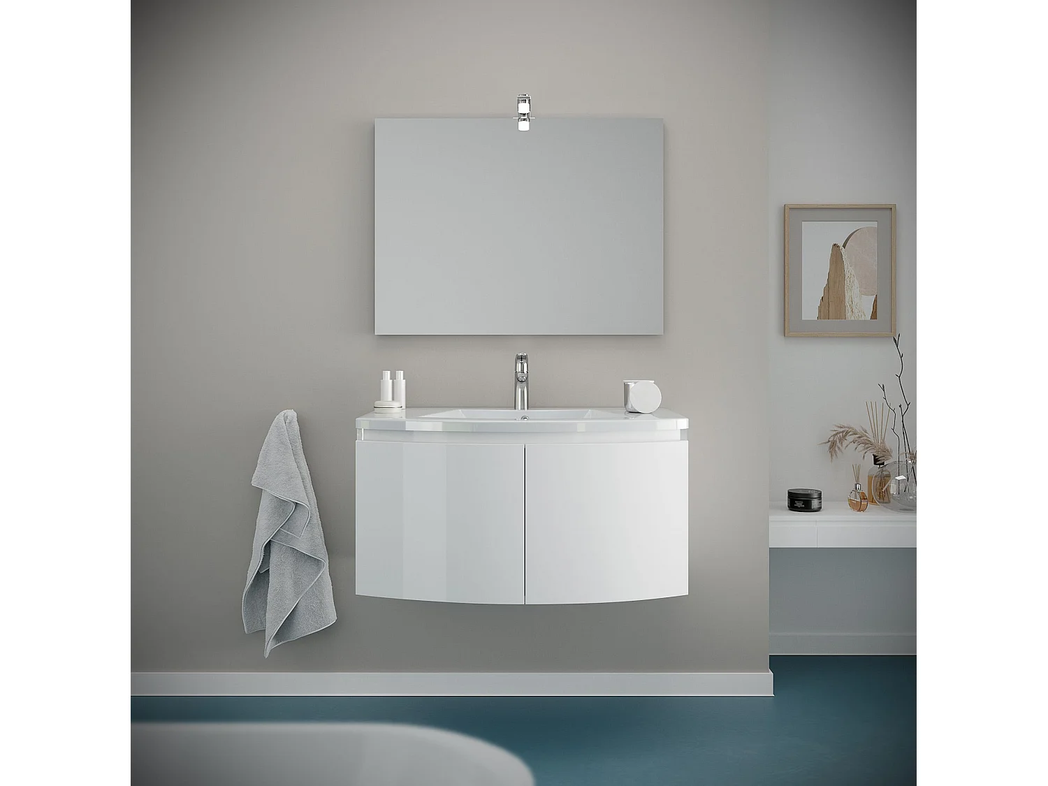 Meuble De Salle De Bain 80Cm Avec Panneau Frontal Arrondi Et Deux Portes En Blanc Brillant | Garda