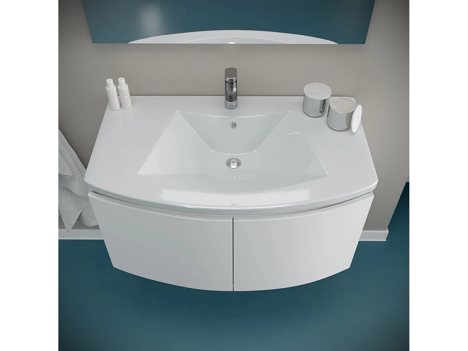 Meuble De Salle De Bain 80Cm Avec Panneau Frontal Arrondi Et Deux Portes En Blanc Brillant | Garda