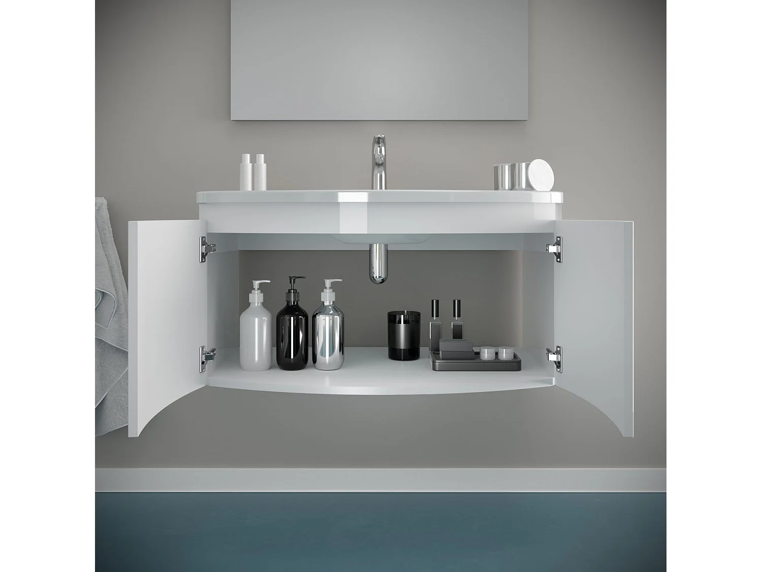 Meuble De Salle De Bain 80Cm Avec Panneau Frontal Arrondi Et Deux Portes En Blanc Brillant | Garda