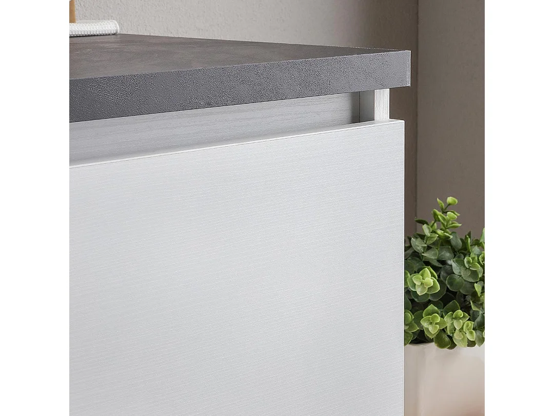 Meuble De Salle De Bains Suspendu 120Cm Blanc Bois Avec Plateau Anthracite Et Miroir | Bilbao