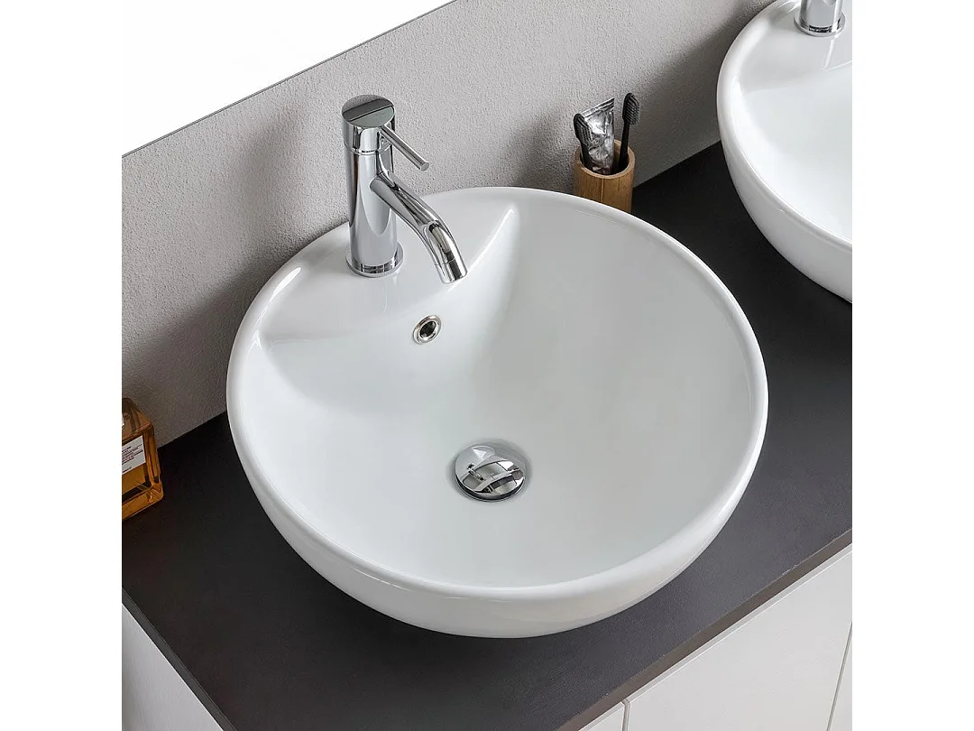 Meuble De Salle De Bains Suspendu 120Cm Blanc Bois Avec Plateau Anthracite Et Miroir | Bilbao