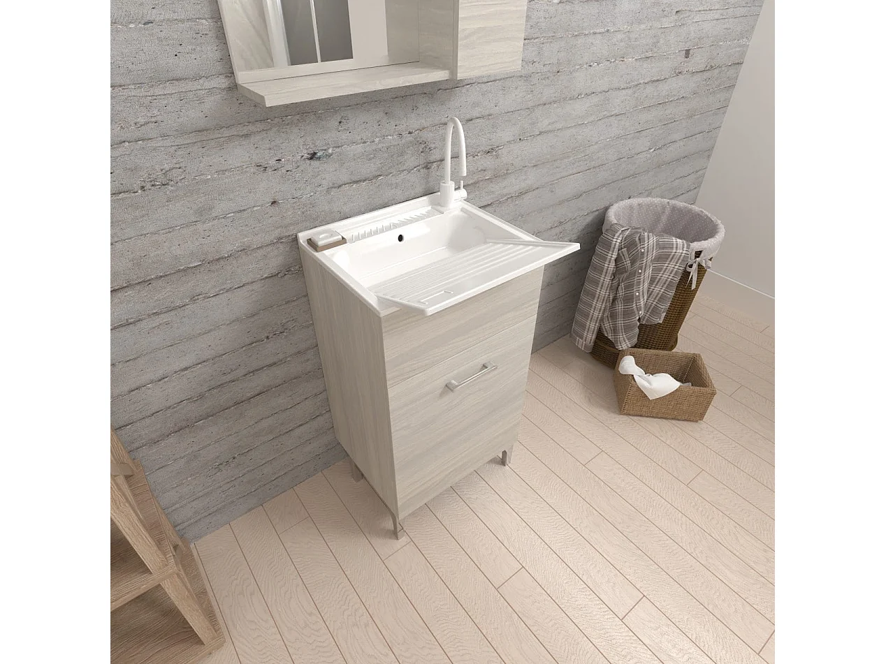 Meuble Lavoir Pour Buanderie 45Cm Avec 1 Porte En Chêne Gris | Pratico