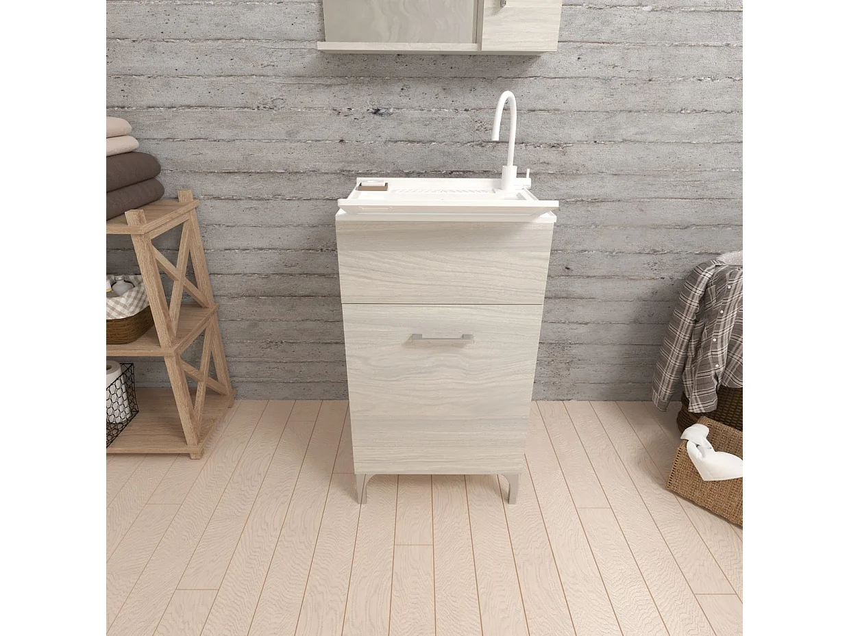 Meuble Lavoir Pour Buanderie 45Cm Avec 1 Porte En Chêne Gris | Pratico