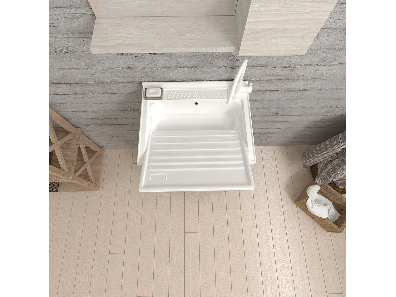 Meuble Lavoir Pour Buanderie 45Cm Avec 1 Porte En Chêne Gris | Pratico