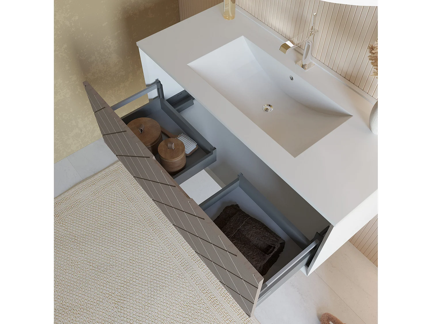 Armoire De Salle De Bains Murale De 100 Cm, Miroir Gris Cendré | Miami