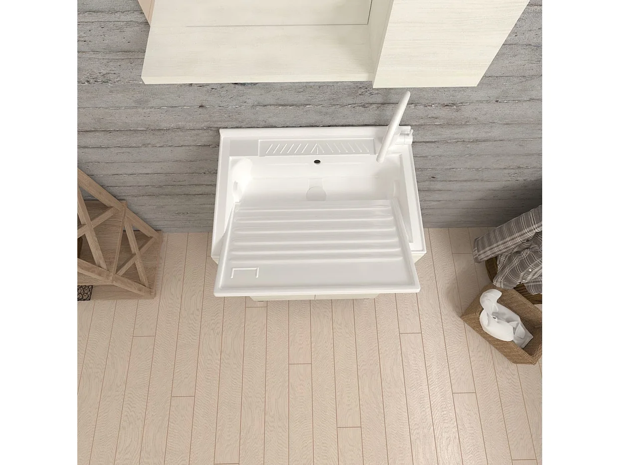 Meuble Buanderie Avec Lavoir 60Cm Avec Portes En Chêne Blanc | Pratico