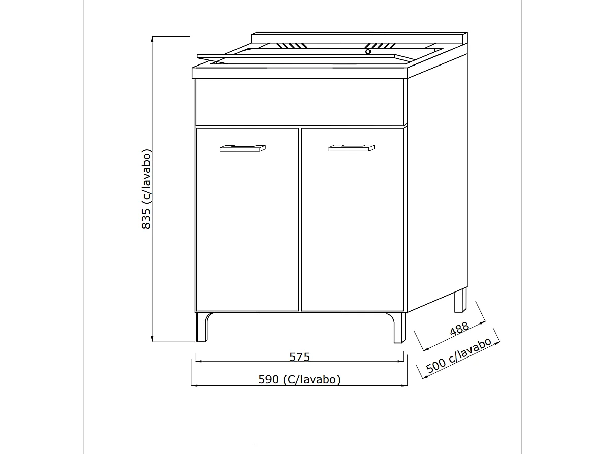 Meuble Buanderie Avec Lavoir 60Cm Avec Portes En Chêne Blanc | Pratico