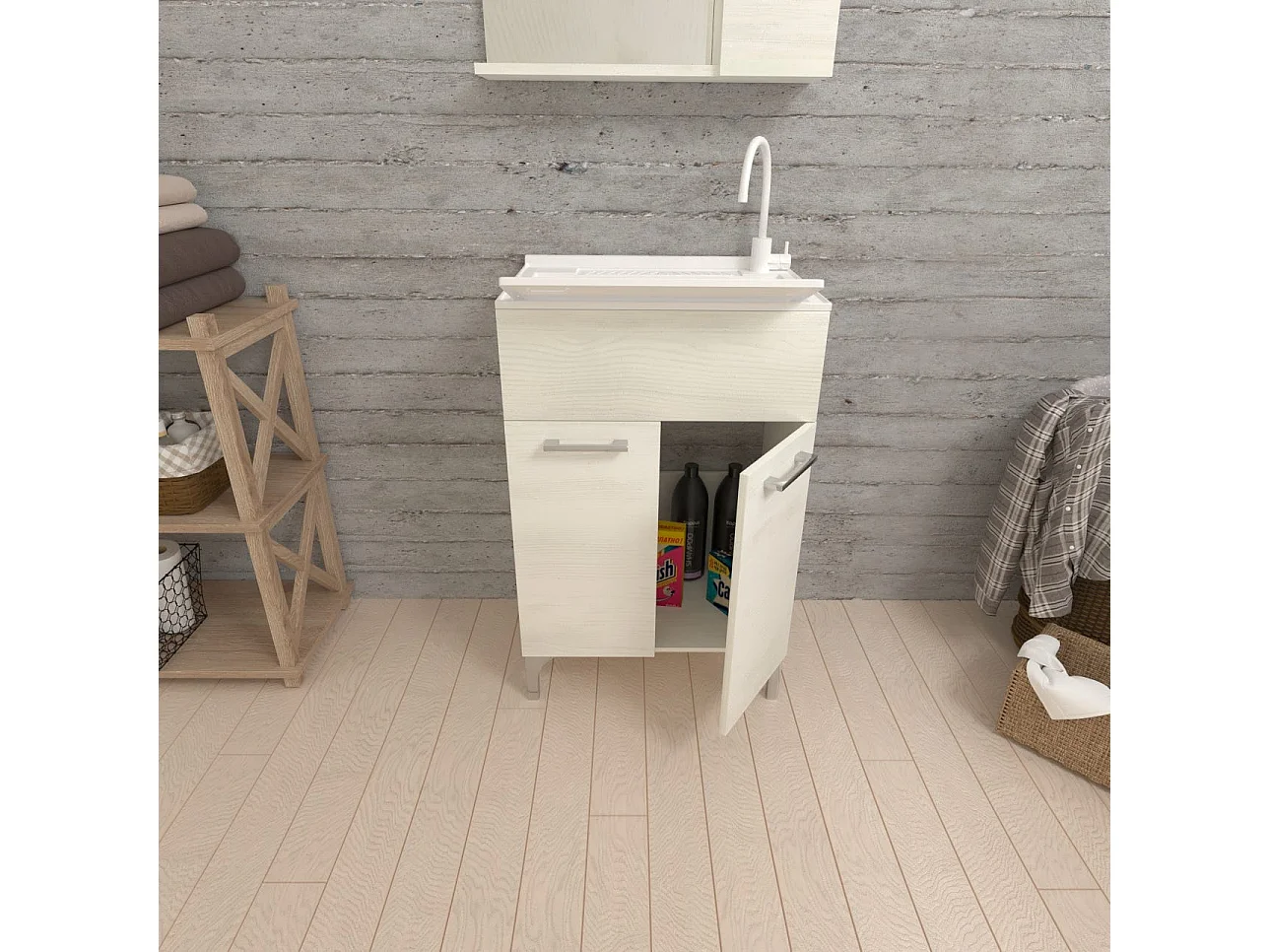 Lavoir Pour Intérieur 50X50 Chêne Blanc Et Planche À Laver | Pratico