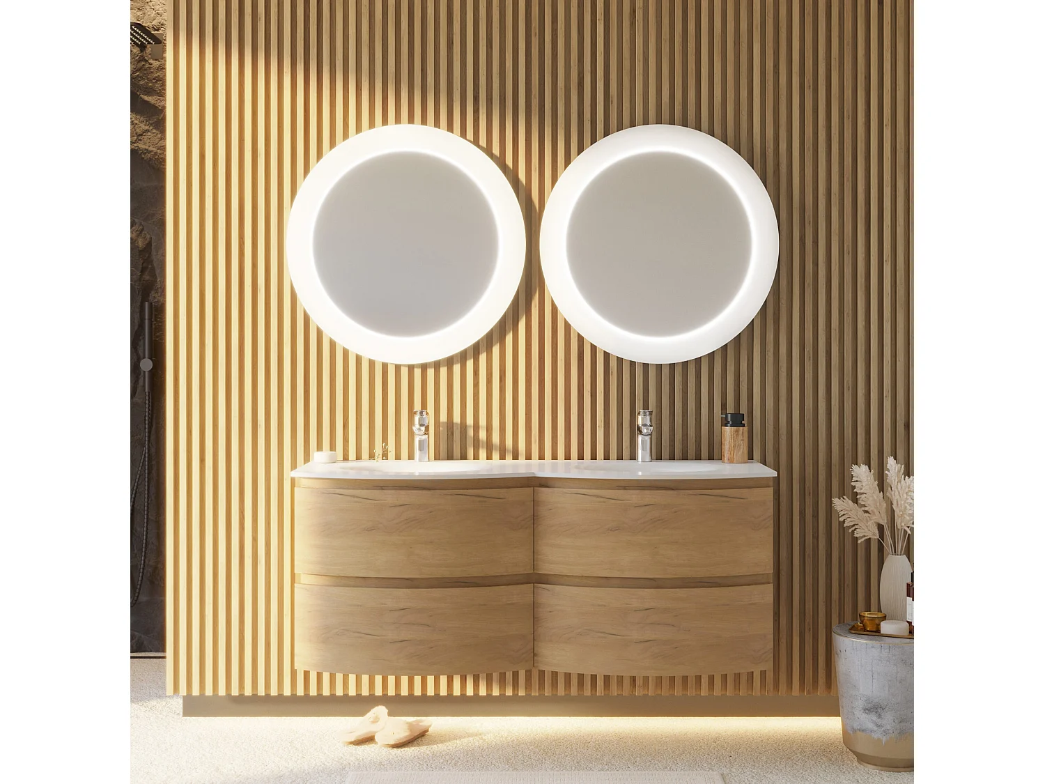 Armoire Murale Courbe De 140 Cm En Chêne Pour Double Vasque En Résine | Los Angeles