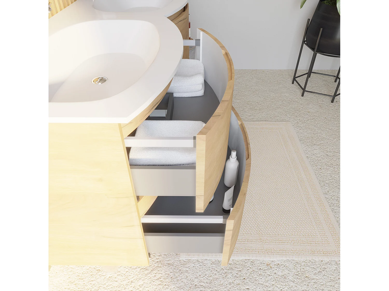 Armoire Murale Courbe De 140 Cm En Chêne Pour Double Vasque En Résine | Los Angeles