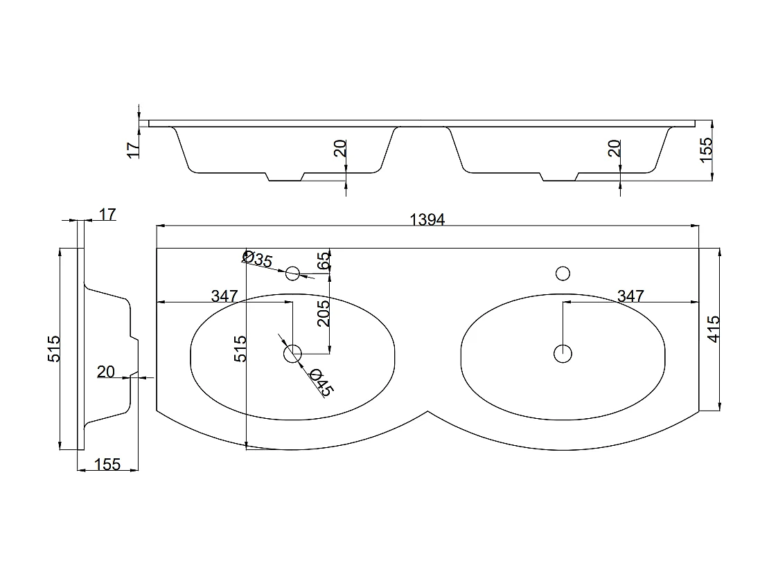 Armoire Murale Courbe De 140 Cm En Chêne Pour Double Vasque En Résine | Los Angeles
