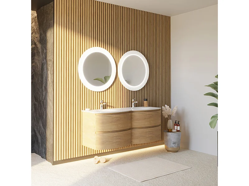 Armoire Murale Courbe De 140 Cm En Chêne Pour Double Vasque En Résine | Los Angeles