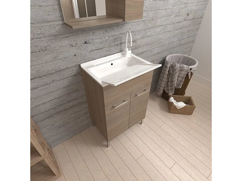 Lavoir 50X50 Avec Portes En Chêne Naturel Et Planche À Laver | Pratico