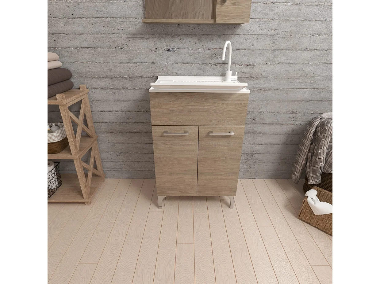 Lavoir 50X50 Avec Portes En Chêne Naturel Et Planche À Laver | Pratico