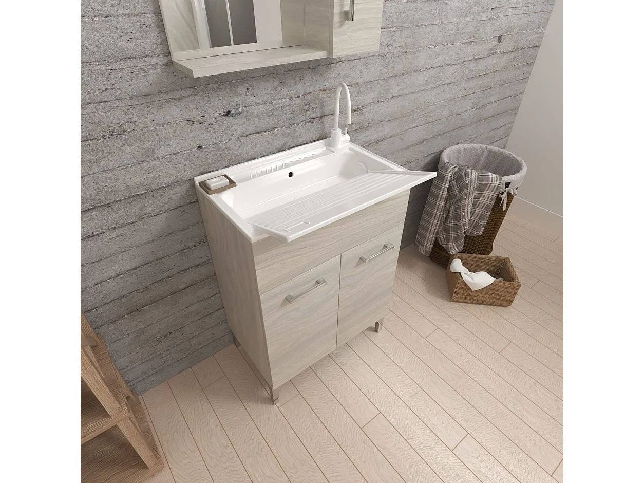 Lavoir Avec Meuble 60X50 Avec 2 Portes Et Planche À Laver Gris Moyen | Pratico