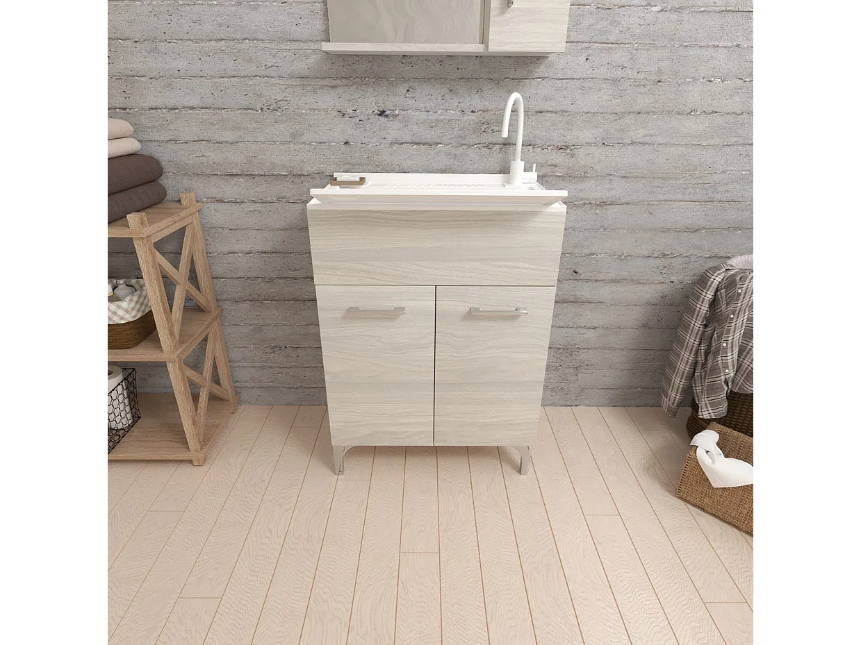 Lavoir Avec Meuble 60X50 Avec 2 Portes Et Planche À Laver Gris Moyen | Pratico