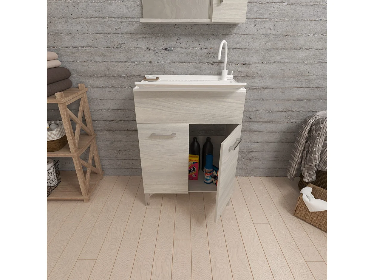 Lavoir Avec Meuble 60X50 Avec 2 Portes Et Planche À Laver Gris Moyen | Pratico