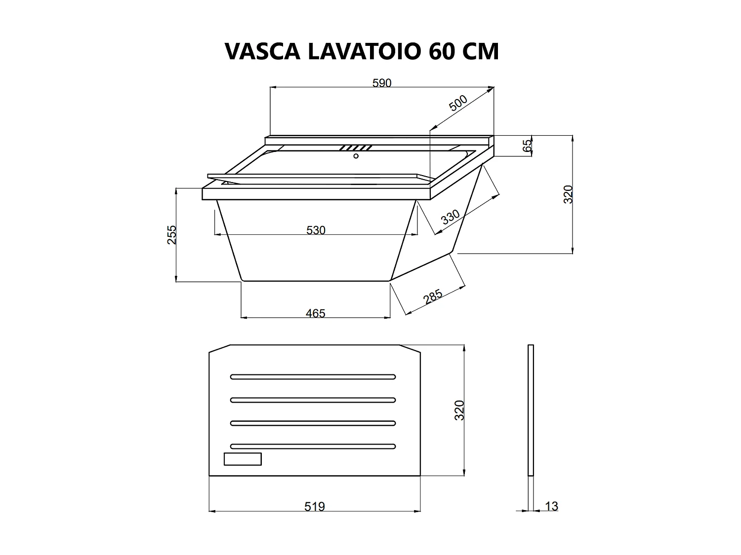 Lavoir Avec Meuble 60X50 Avec 2 Portes Et Planche À Laver Gris Moyen | Pratico