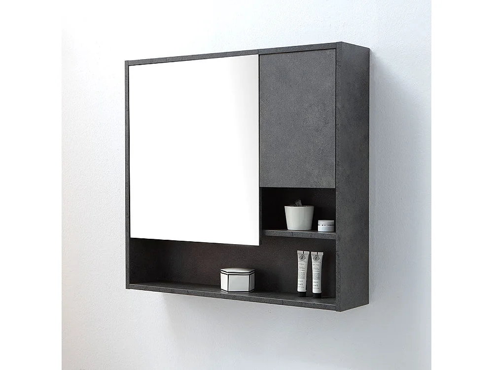 Meuble De Salle De Bain Sur Pieds 82Cm Gris Industriel Et Miroir-Armoire | Vienna