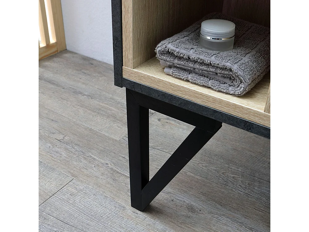 Meuble De Salle De Bain Sur Pieds 82Cm Gris Industriel Et Miroir-Armoire | Vienna