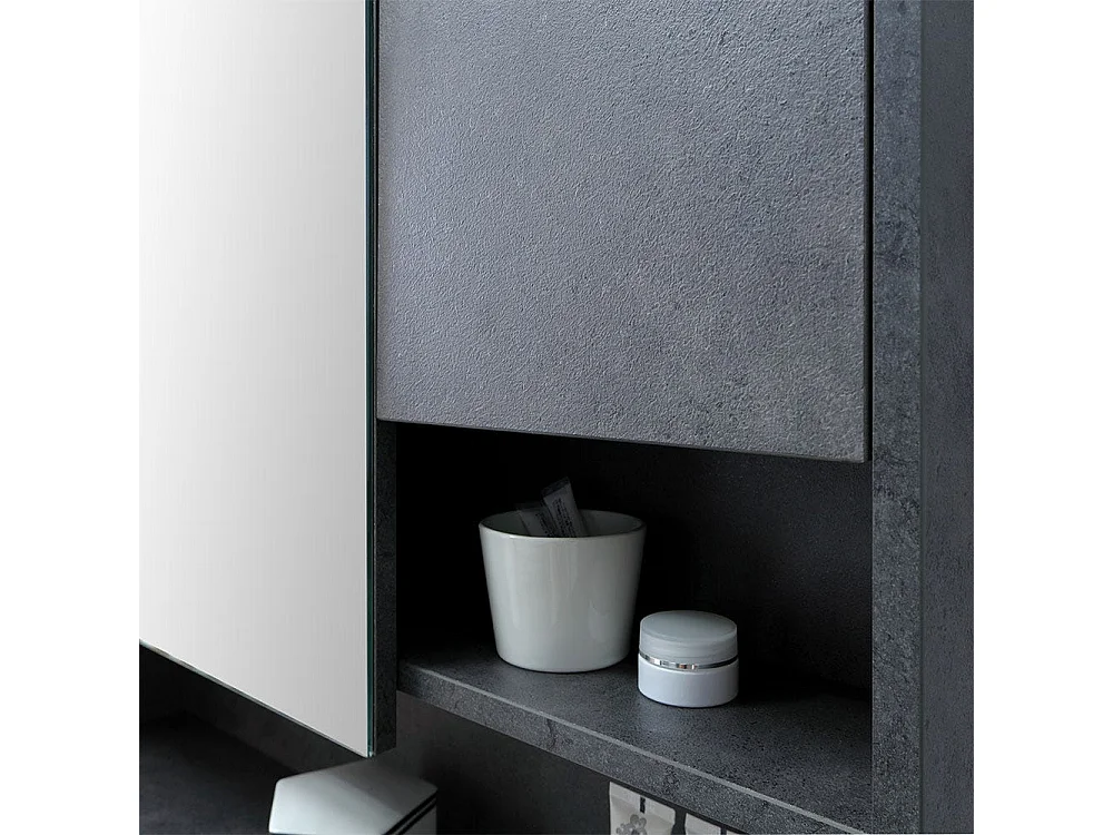 Meuble De Salle De Bain Sur Pieds 82Cm Gris Industriel Et Miroir-Armoire | Vienna