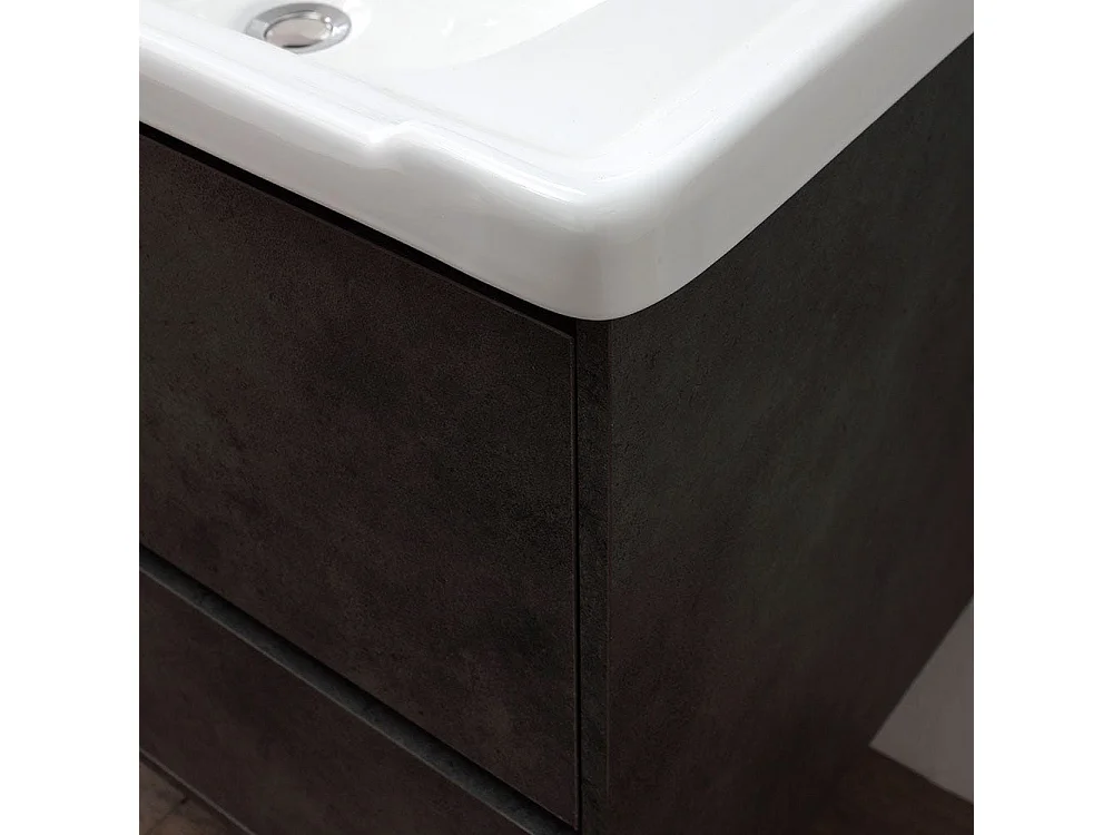 Meuble De Salle De Bain Sur Pieds 82Cm Gris Industriel Et Miroir-Armoire | Vienna
