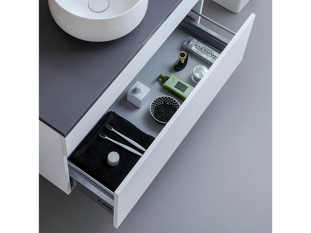 Meuble Sous-Lavabo 90Cm Blanc Avec Plateau Anthracite | Sole