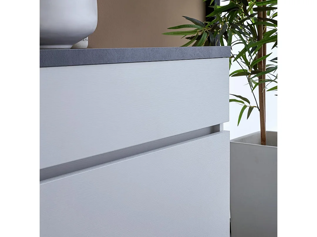 Meuble Sous-Lavabo 90Cm Blanc Avec Plateau Anthracite | Sole