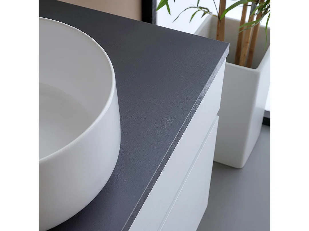 Meuble Sous-Lavabo 90Cm Blanc Avec Plateau Anthracite | Sole