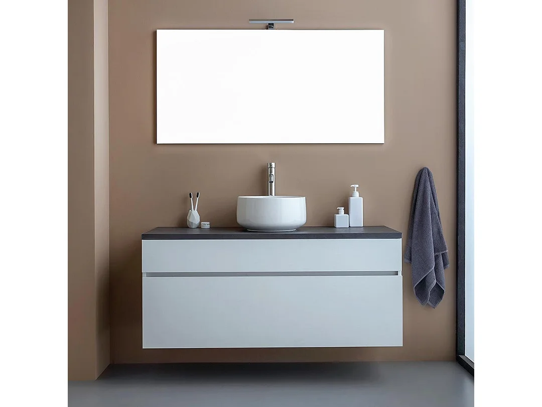 Meuble Sous-Vasque De Salle De Bain 120Cm Blanc En Bois Avec Plateau Anthracite | Sole