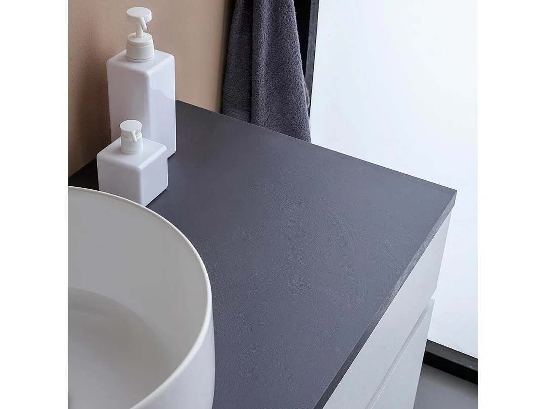 Meuble Sous-Vasque De Salle De Bain 120Cm Blanc En Bois Avec Plateau Anthracite | Sole