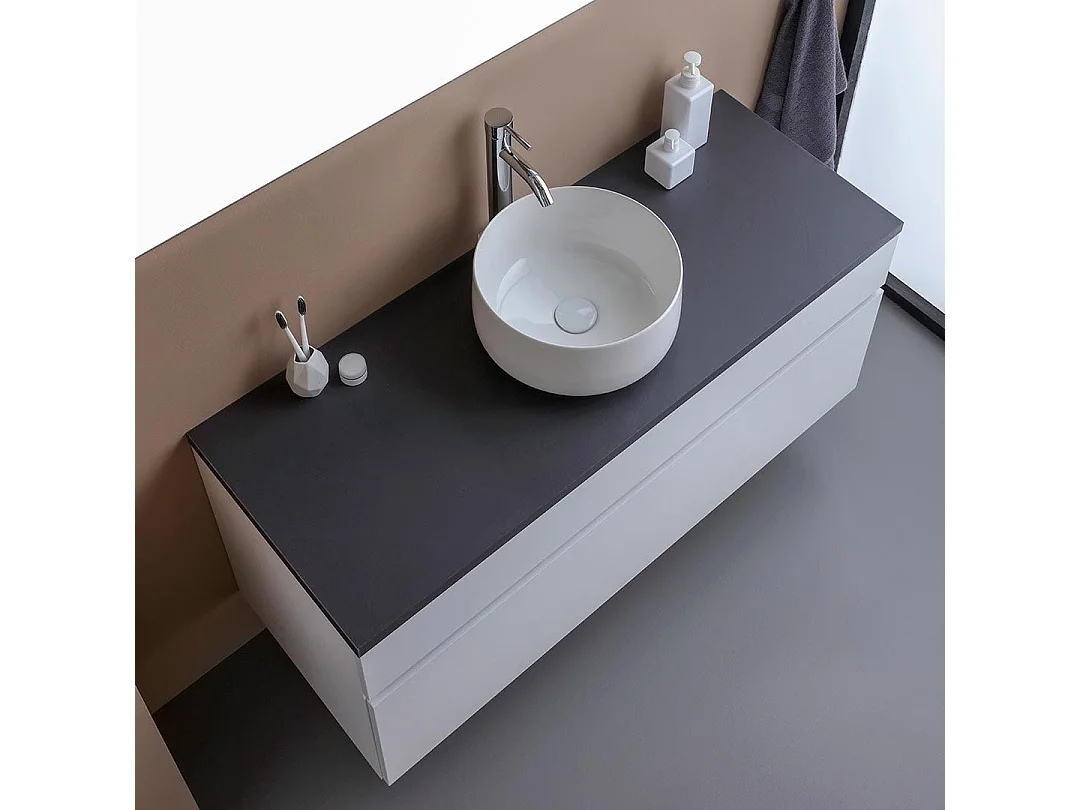 Meuble Sous-Vasque De Salle De Bain 120Cm Blanc En Bois Avec Plateau Anthracite | Sole