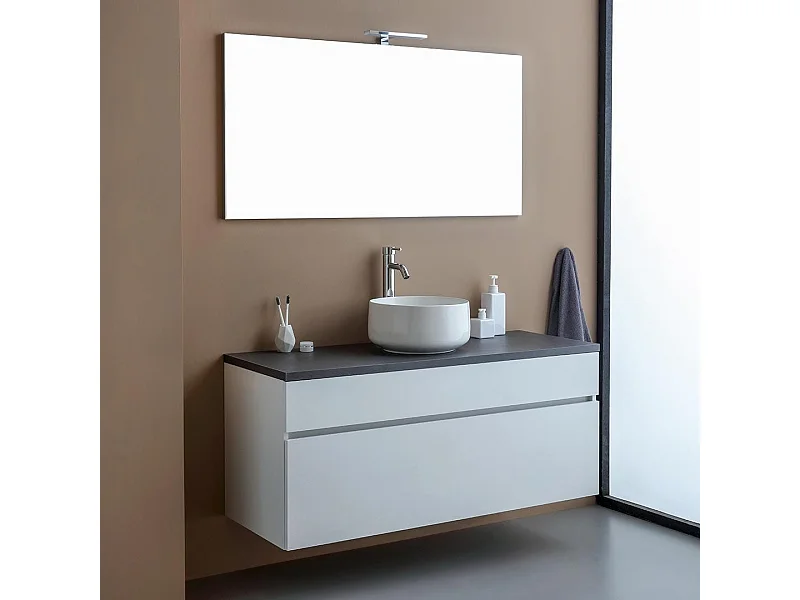 Meuble Sous-Vasque De Salle De Bain 120Cm Blanc En Bois Avec Plateau Anthracite | Sole