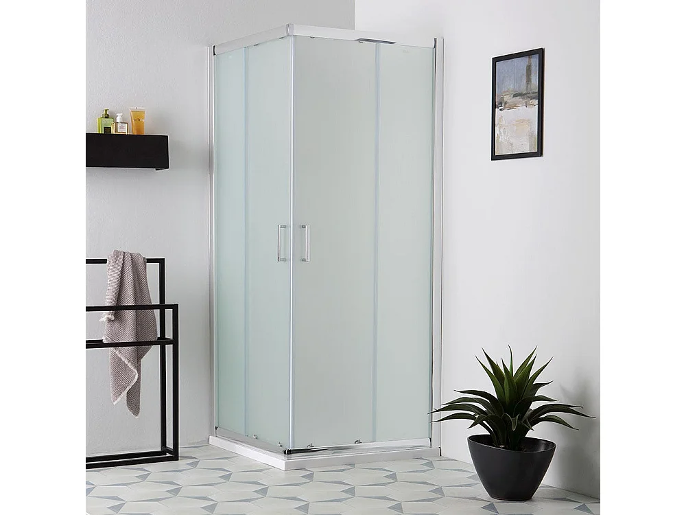 Cabine De Douche En Verre Dépoli Carrée 80X80 Avec Portes Coulissantes | Giada