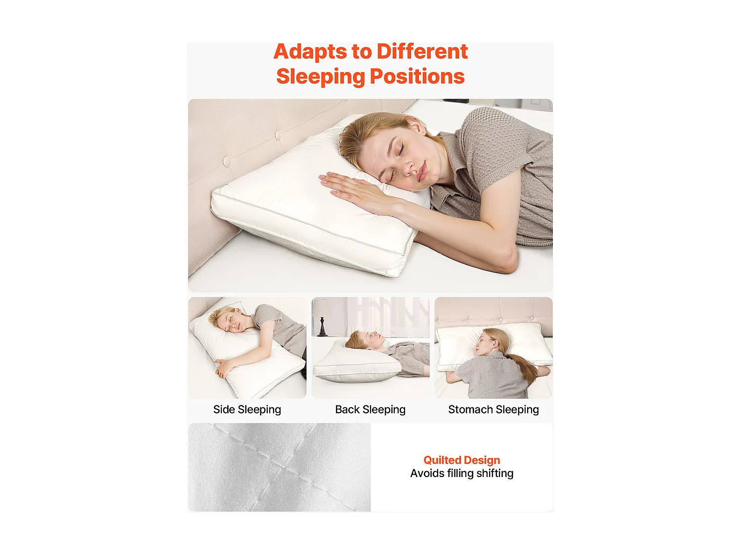 Oreiller en Duvet SucceBuy, Lot de 2, 76 x 50 cm, avec Housse en Coton, Garnissage en Duvet et Plume d'Oie et Fibre Synthétique, Bon Maintien, Confort Optimal