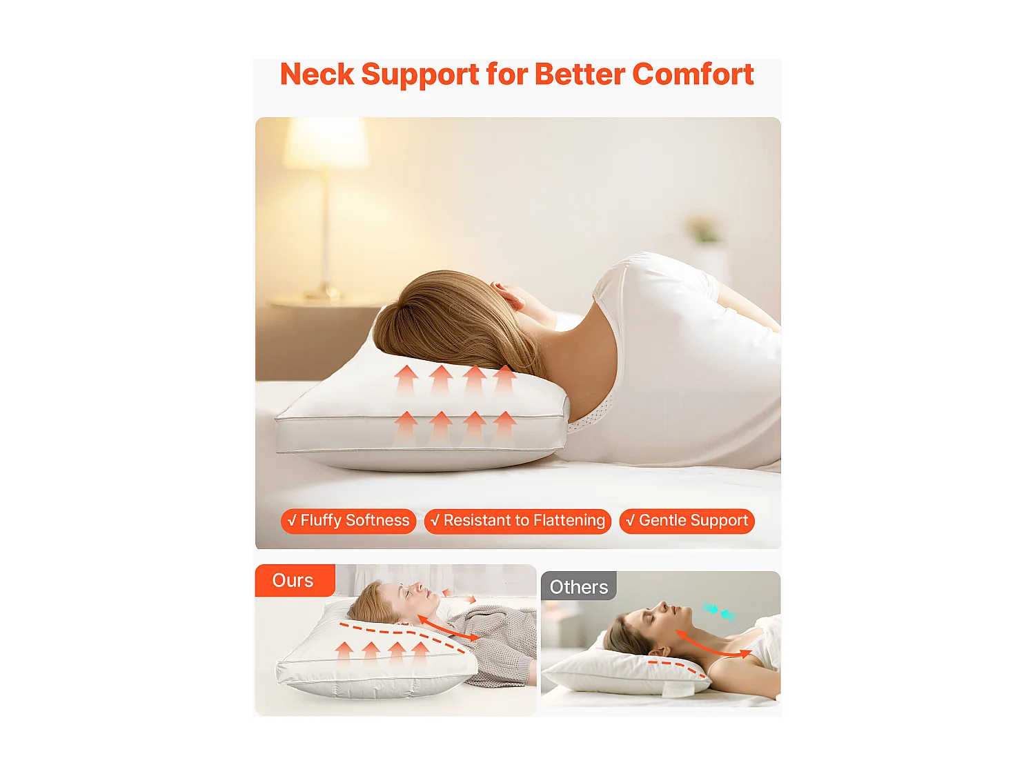 Oreiller en Duvet SucceBuy, Lot de 2, 76 x 50 cm, avec Housse en Coton, Garnissage en Duvet et Plume d'Oie et Fibre Synthétique, Bon Maintien, Confort Optimal