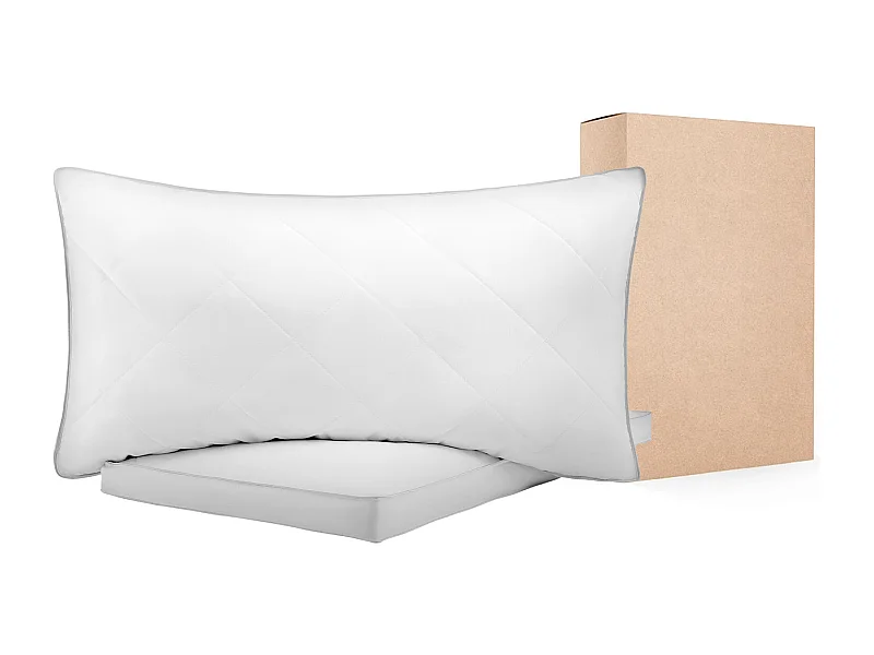 Oreiller en Duvet SucceBuy, Lot de 2, 76 x 50 cm, avec Housse en Coton, Garnissage en Duvet et Plume d'Oie et Fibre Synthétique, Bon Maintien, Confort Optimal