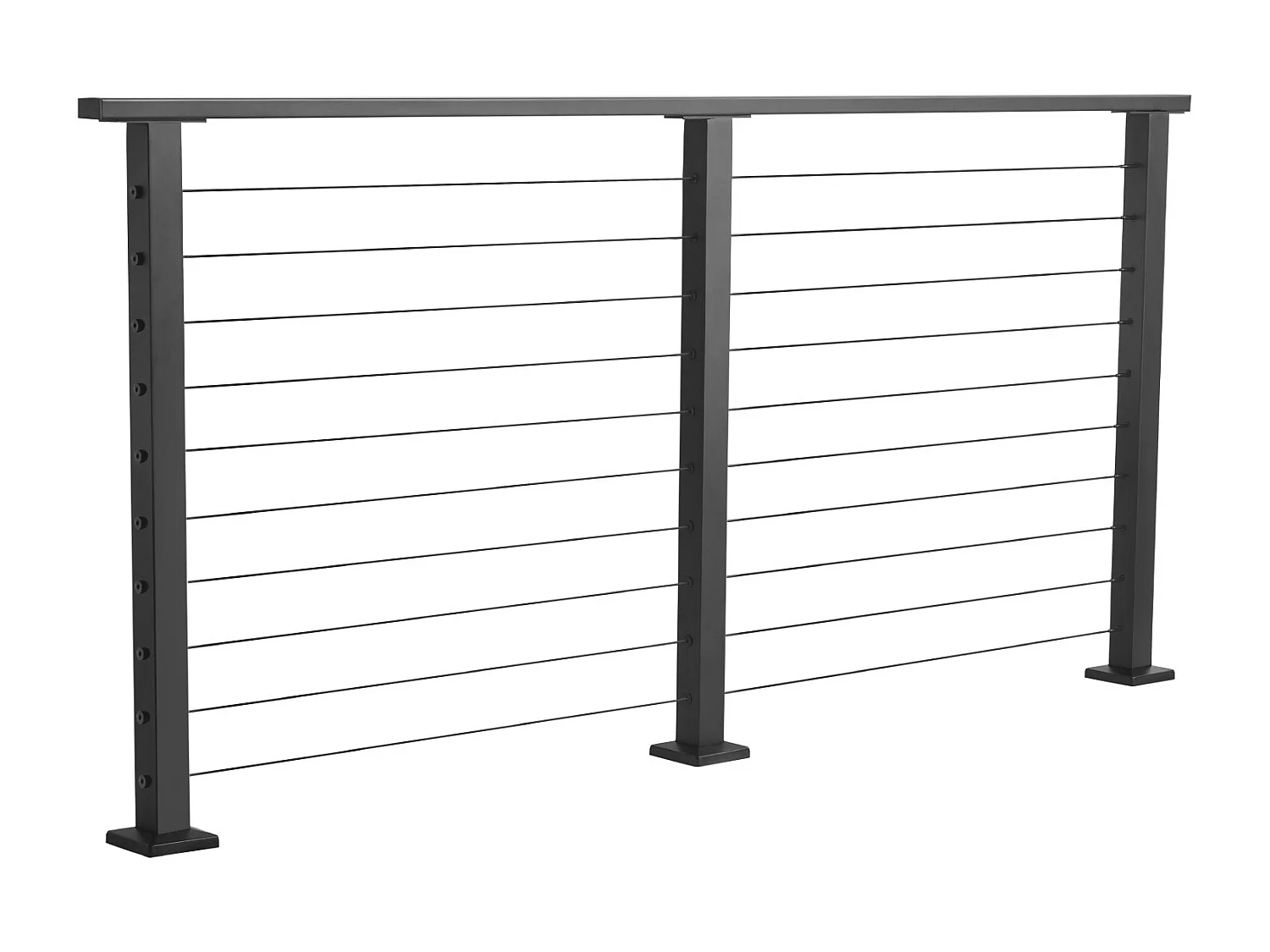 Kit Garde-corps à Câble SucceBuy 198 cm, Rampe de Balcon en Acier Inoxydable Noir Mat, Garde-corps à Poteaux 89 cm de Hauteur, Espacement des Câbles 8 cm